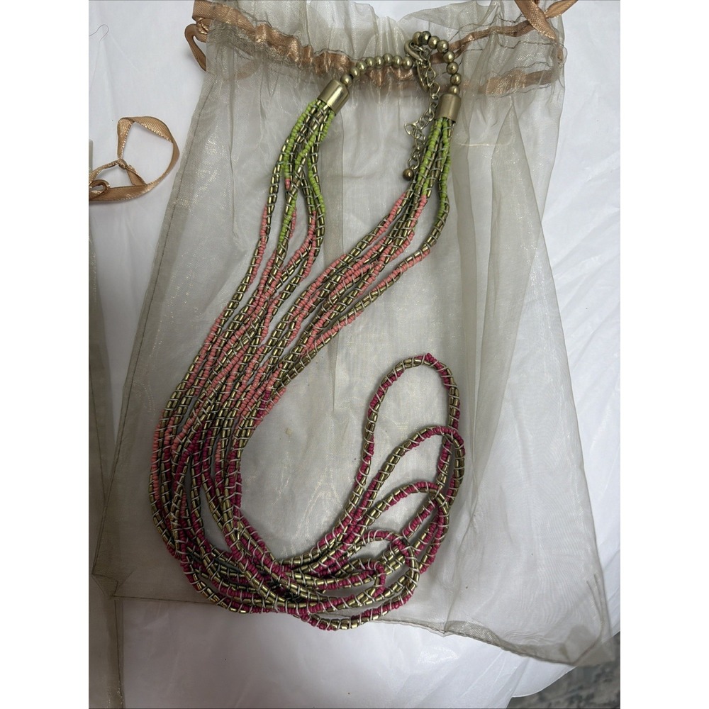 2 Long‎ Chico's Necklace Colorful Beaded Womens Statement Necklaces Silver Claw - Picture 4 of 5